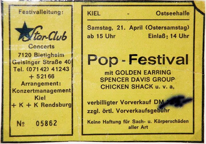Golden Earring show ticket#5862 April 21, 1973 Kiel - Ostseehalle